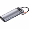Концентратор Baseus USB3.1 Type-C to USB C(PD)100W/HDMI 4K 30Hz/VGA/USB3.2/RJ45/SD+TF,9in1 Grey (CAHUB-CU0G) - Image 1