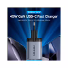Зарядний пристрій Vention 2xUSB-C PD45W GaN transparent gray (FCFH0-EU) - Image 2