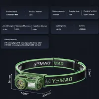 Налобный фонарь YEMAO YM-T614, 500LM, (White+Red), Сенсор, ЗУ Type-C - 5