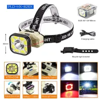 Налобний ліхтар 826X-XPE+8COB(White+Red), 1x18650, вело кріплення, ЗП Type-C - 5