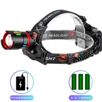 Налобний ліхтар Bailong CT012-3Q-TG, Білий, 3x18650, 1 режим, power bank, ЗП Type-C, zoom - 2