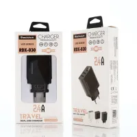 Мережевий зарядний пристрій REDDAX RDX-030 Dual USB (12 W, 2.4 A, 2 порти), Black - Зображення 1