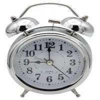 Часы будильник колокольчик 3010, серебристые - 1