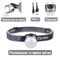 Налобный фонарь PL-125 XPC+COB, аккум., ЗУ Type-C - 1