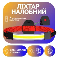 Налобный фонарь WD164, PL-04, 3хAAA, COB, диодная лента - 1