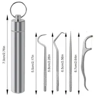 Набор инструментов для чистки зубов 7 шт + футляр металл - 2