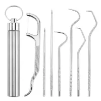 Набор инструментов для чистки зубов 7 шт + футляр металл - 1
