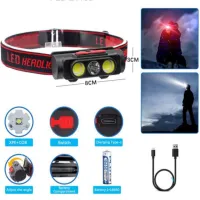 Налобный фонарь PLD-2119B-XPE, 2COB, PL-138, Белый, Красный, 1х18650, ЗУ Type-C - 5