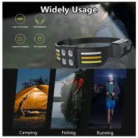 Налобный фонарь PL-173, 4хLED, 3хCOB, Красный, Белый, Жёлтый, ЗУ Type-C, Сенсор - 2