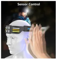 Налобный фонарь PL-173, 4хLED, 3хCOB, Красный, Белый, Жёлтый, ЗУ Type-C, Сенсор - 4