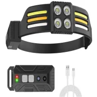 Налобный фонарь PL-173, 4хLED, 3хCOB, Красный, Белый, Жёлтый, ЗУ Type-C, Сенсор - 8