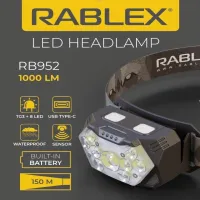 Налобный фонарь Rablex RB952, жёлтый+белый+красный, 3хTG+8хLED+2хRED LED, Sensor, аккум, Type-C - 4