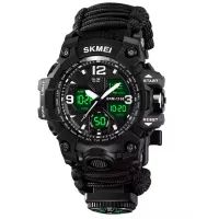 Часы наручные SKMEI 1155BKBK, PARACORD, Black, Compass, термометр, свисток, кресало, 10459 - 3