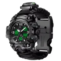 Часы наручные SKMEI 1155BKBK, PARACORD, Black, Compass, термометр, свисток, кресало, 10459 - 1