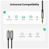 Кабель мультимедийный 3.5mm M to 2x3.5mm F 0.2m AV123 black Ugreen (10532) - Изображение 7