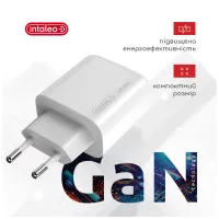 Зарядний пристрій Intaleo 65W GAN 2USB-C PD+USB-A QC 3.0 white (1283126559525) - 2