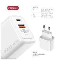 Зарядний пристрій Intaleo 30W GAN USB-C PD+USB-A QC 3.0 white (1283126578274) - 3