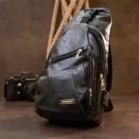 Сумка Vintage Крос боді з емблемою зі шкірозамінника Чорна (20568) - Зображення 7