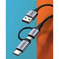 Дата кабель USB 2.0 AM to USB-C + Micro 5P 1.0m 3A US177 black Ugreen (30875) - 2
