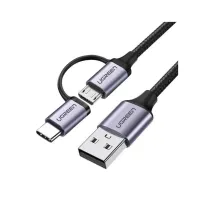 Дата кабель USB 2.0 AM to USB-C + Micro 5P 1.0m 3A US177 black Ugreen (30875) - 1