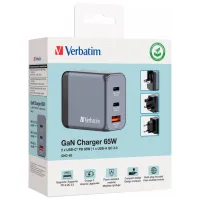 Зарядний пристрій Verbatim GaN 65 W 3 ports (2xUSB-C-65 W /USB-A -3.0) (32201) - 3