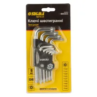 Ключ Sigma набір TORX 9шт T10-T50 CrV, короткі з отвором (4022211) - 8