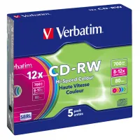 Диск CD Verbatim CD-RW 700Mb 12X SlimBox 5шт Color (43167) - 1