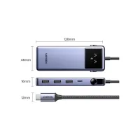 Концентратор Ugreen USB-C 7-in-1 3xUSB + 1xUSB-C + HDMI + RJ45 + PD 100W CM888 gray (45155) - Зображення 3