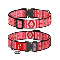 Нашийник для тварин WAUDOG Nylon з QR паспортом "Етно червоний" металева пряжка-фастекс XXL (4535-0133) - 1