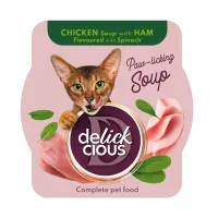 Вологий корм для кішок Delickcious Суп з курки з шинкою та додаванням шпинату 80 г (4820269141599) - 1