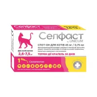 Краплі для тварин Селфаст від бліх, кліщів та гельмінтів на холку для котів 2.6-7.5 кг (4820275971449) - 1