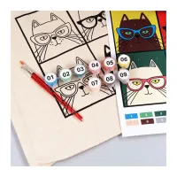 Набір для творчості Rosa Talent екосумка-розмальовка, Коти в окулярах, 38х42 см (4823098541189) - 4