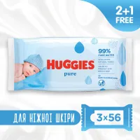 Дитячі вологі серветки Huggies Ultra Comfort Pure 56 х 3 шт (5029053550091) - 1