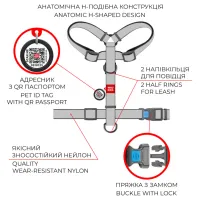 Шлея для собак WAUDOG Nylon з QR паспортом анатомічна H-подібна "Авокадо" M (5550) - 4