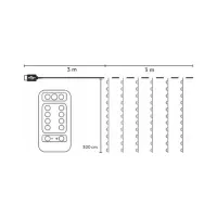 Гірлянда Chomik Штора 3 х 3 м 300 LED Теплий білий USB з пультом (5900779879997) - 6