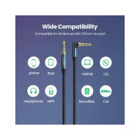Кабель мультимедійний 3.5mm M to 3.5mm M 1.5m 90° corner AV112 blue Ugreen (60180) - 3