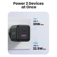 Зарядний пристрій Ugreen USB + USB-C GaN 30W X516 black (65014) - 2