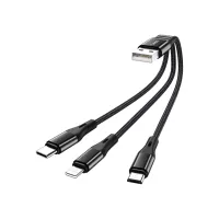 Дата кабель USB 2.0 AM to Lightning + Micro 5P + USB-C 0.25m 2.4A nylon X47 black HOCO (6931474727398) - 2
