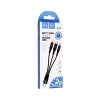 Дата кабель USB 2.0 AM to Lightning + Micro 5P + USB-C 0.25m 2.4A nylon X47 black HOCO (6931474727398) - 4