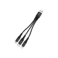Дата кабель USB 2.0 AM to Lightning + Micro 5P + USB-C 0.25m 2.4A nylon X47 black HOCO (6931474727398) - 1