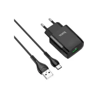 Зарядний пристрій HOCO C72Q Glorious USB QC3.0 + cable USB to USB-C 18W Black (6931474732545) - Зображення 1