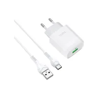 Зарядний пристрій HOCO C72Q Glorious USB QC3.0 + cable USB to USB-C 18W White (6931474732552) - Зображення 1