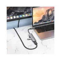 Концентратор HOCO USB-C to HDMI+USB3.0+2xUSB2.0+PD HB27 Metal Gray (6931474769329) - 6