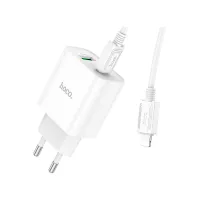 Зарядний пристрій HOCO C80A Plus Rapido 1xUSB-C PD20W + 1xUSB QC3.0 + cable USB-C to Lightning White (6931474779892) - Зображення 3