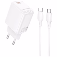 Зарядний пристрій BOROFONE BN26 Fuente USB-C PD20W + cable USB-C to USB-C White (6941991120251) - Image 1