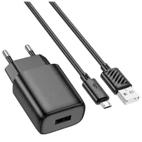 Зарядний пристрій HOCO C134A Solid USB + cable USB to Micro 5P Black (6942007621335) - Зображення 2
