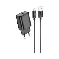 Зарядний пристрій HOCO C134A Solid USB + cable USB to Micro 5P Black (6942007621335) - Зображення 1