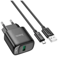 Зарядний пристрій HOCO C140A Smart USB QC3.0 + USB to cable Micro Black (6942007627801) - Зображення 1