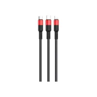 Дата кабель USB 2.0 AM to Lightning + Micro 5P + USB-C 1.0m Xpress one X26 black+red HOCO (6957531080282) - 2