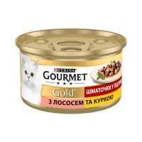 Вологий корм для кішок Purina Gourmet Gold. З лососем і куркою, шматочки в підливі 85г (7613032618674) - 2